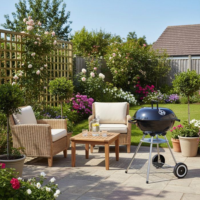Relaxdays Balbarbecue, standaard en asbak, draagbaar, tuin en camping, houtskool, zwart, 40 cm