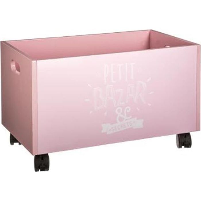 Cajón de almacenamiento rosa de MDF con ruedas - Dimensiones: 48 x 30 x 28 cm (largo x ancho x alto)