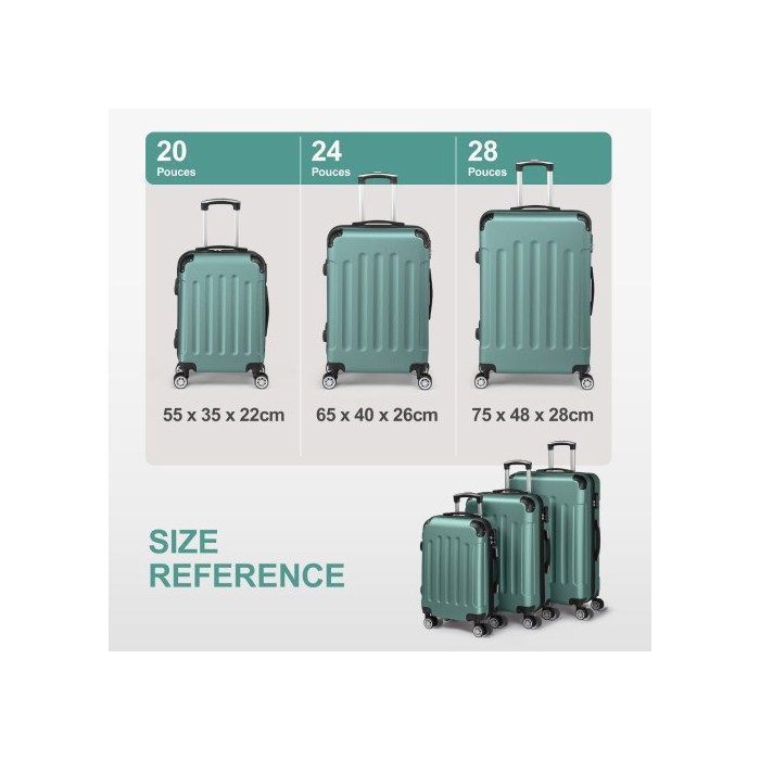 ALIGHTUP - Juego de 3 maletas portátiles 3 en 1 de ABS con ruedas - 55 cm/65 cm/75 cm - Verde