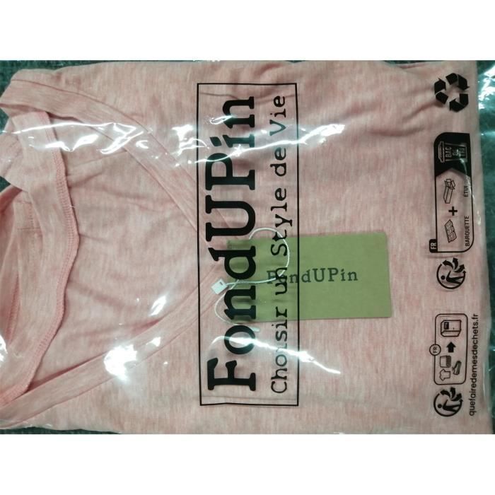 Camiseta de mujer - FONDUPIN - Rayas, manga corta, cuello en V, rosa
