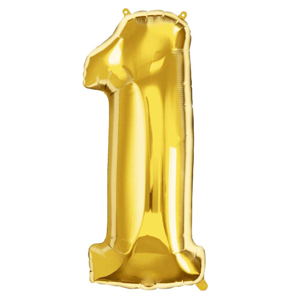 Balon na urodziny cyfra 1 foliowy 40 cm złoty