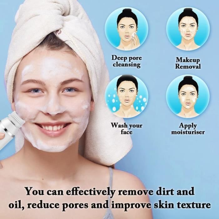 Cepillo facial eléctrico recargable para limpiar, exfoliar y masajear el rostro.