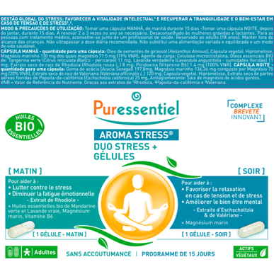 Puressentiel Aroma Stress Duo Aamu-/Aurinkokapselit Taistelee Stressin ja Väsymyksen Kanssa 30 Kapselia 30 Kapselia