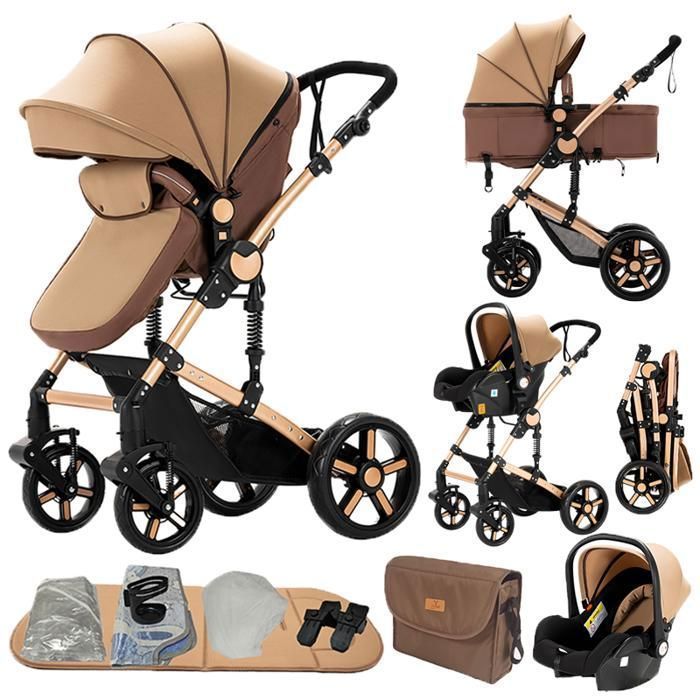Poussette Magic ZC Poussette 3 en 1 Pousette Pousette trio 3 en 1 Paysage élevé Grand panier Pare-soleil Max 15kg Sac à main Kaki