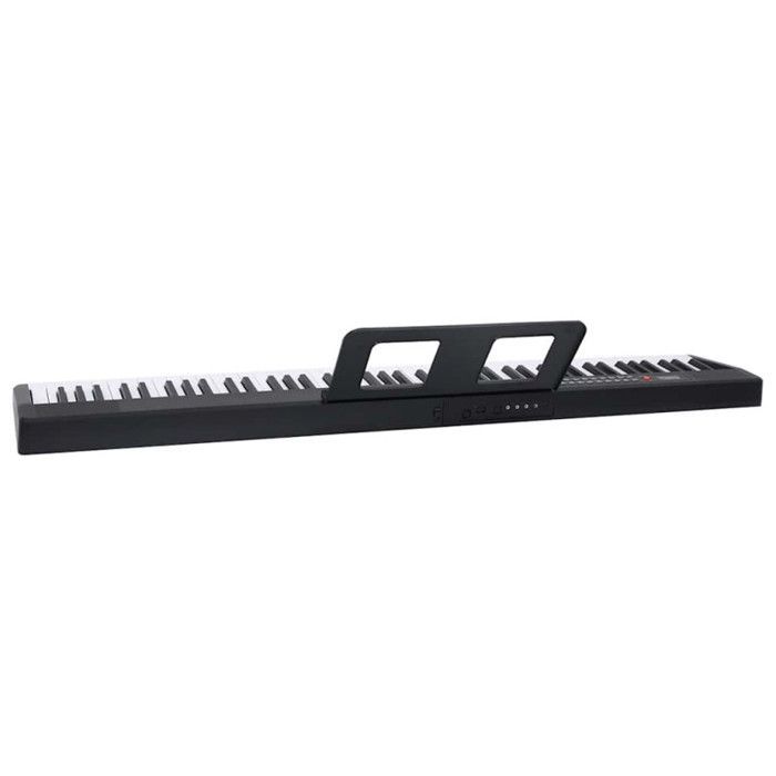 Teclado de piano eléctrico de 88 teclas con atril plegable.