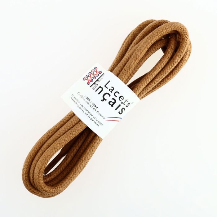 Les Lacets Français - Lacets ronds et très épais - 5mm - 125cm - 100% coton - Couleur : Marron Chameau - FABRIQUE EN FRANCE Entrepri