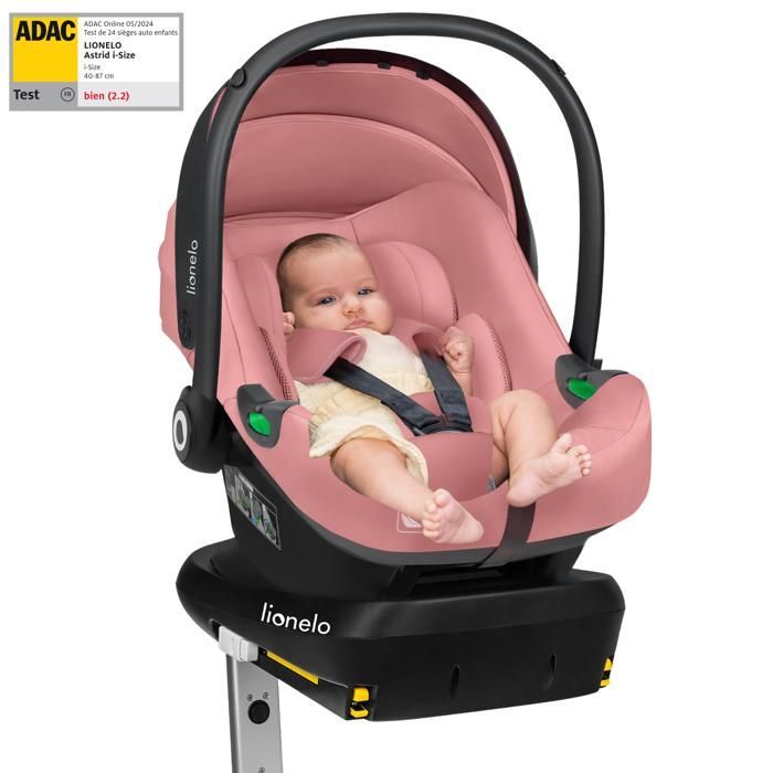 Silla de coche LIONELO Astrid i-Size (40-87 cm) con base ISOFIX - ADAC - Portabebés - Ligera - Rosa