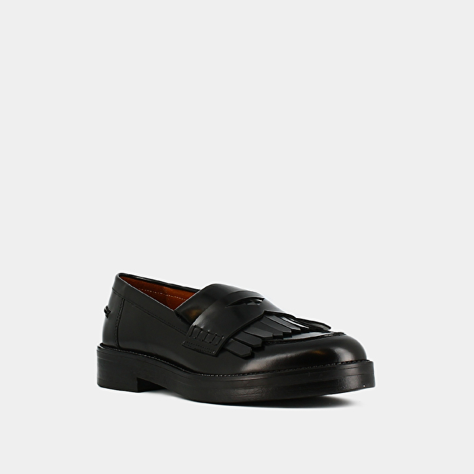 Mocassins à bouts ronds  en cuir glacé noir