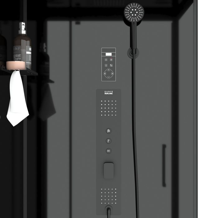 Mampara de ducha cuadrada Hydro de 90x90x218 cm - Puerta abatible - Panel trasero y perfiles en negro mate