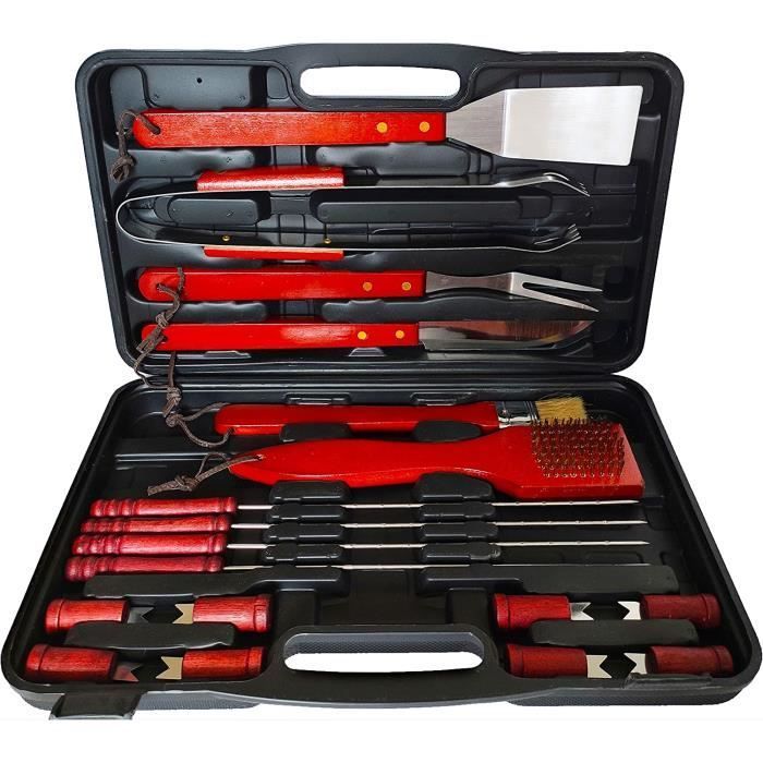 Set d'accessoires Barbecue - 18 pcs - Acier Inoxydable - Lavable - Mallette d'accessoires