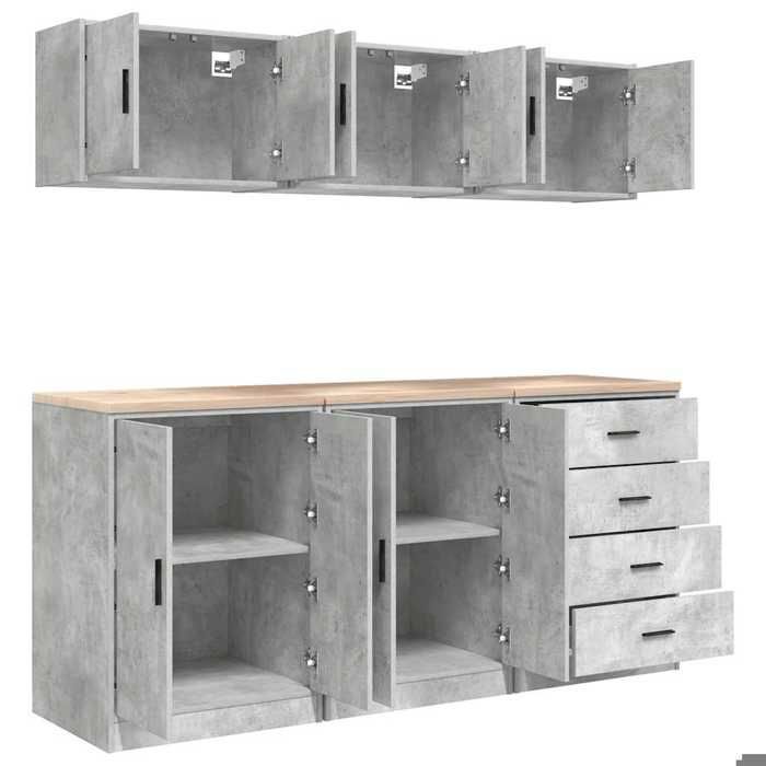 MOTHINESSTO-Armoires de garage 6 pcs gris béton bois d'ingénierie