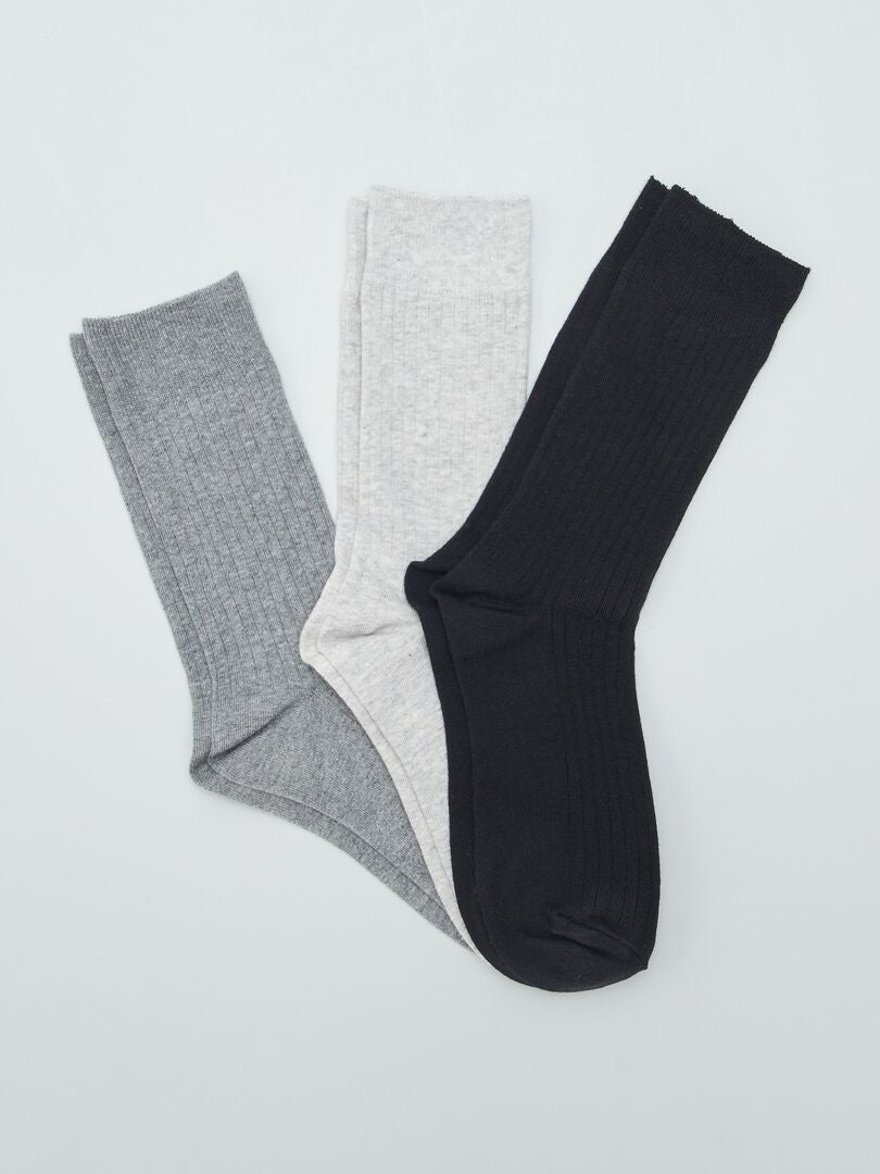 Set van 3 geribbelde lange sokken - WIT