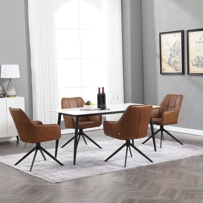 WOLTU Chaise de Salle à Manger Pivotantes, Fauteuils Rembourrés en Similicuir Vintage, Pieds en Métal, Marron Clair W0ATT0180-1