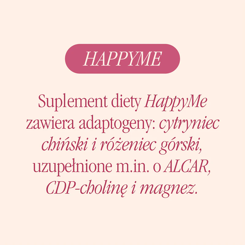 Cápsulas do suplemento alimentar Health Labs Care HappyMe para melhorar o humor.