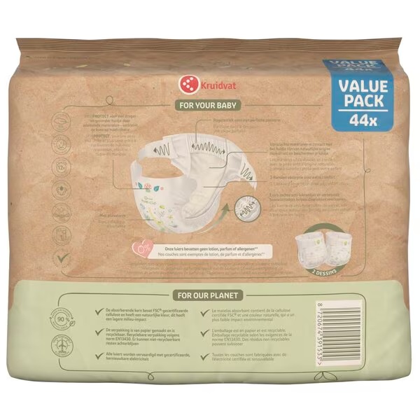 Kruidvat Pure & Soft pelene veličina 3, povoljno pakiranje<br>Veličina 3 (4-9 kg), 44 komada