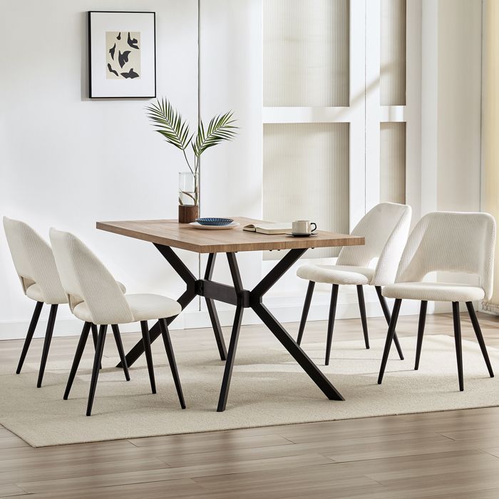 WAFTING Juego de 4 sillas de comedor de terciopelo, sillas tapizadas con patas independientes, color beige.
