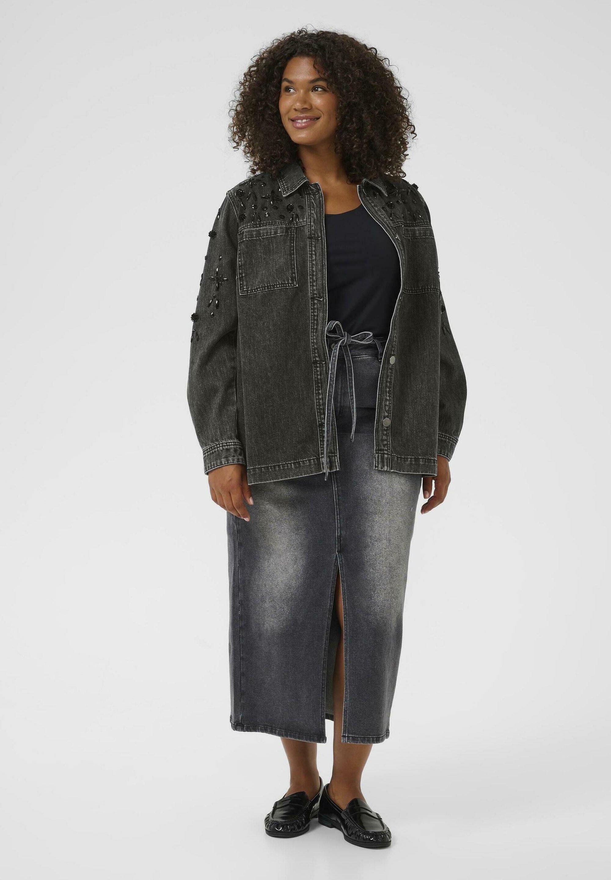 Kaffe Curve JAIDA - Denimjakke - Mørkegrå vasket denim