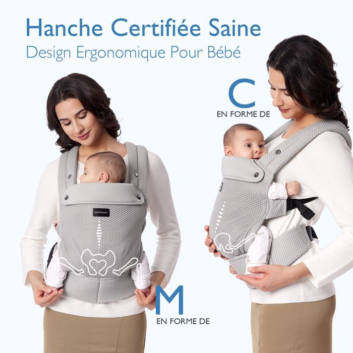 Momcozy hengittävä verkkokantoreppu, ergonominen kantoreppu, sopii vauvoille 3,2–20 kg, harmaa