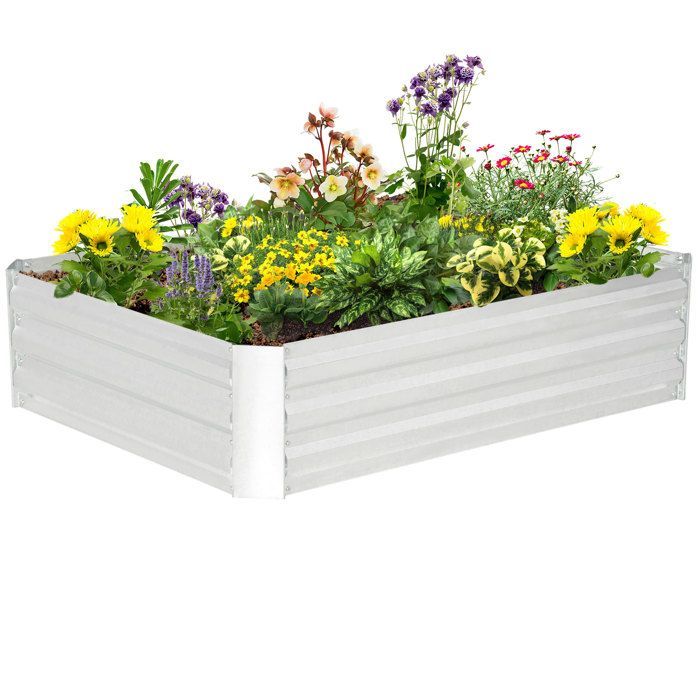 Huerto elevado Outsunny - protección contra malas hierbas y animales - acero galvanizado - 120 x 90 x 30 cm - plata