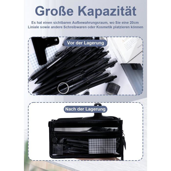 Trousse à Crayons Transparente Noir - Grande Capacité - Crayons/Pinceaux/Maquillage/Toilette/École QIEDOVIEY