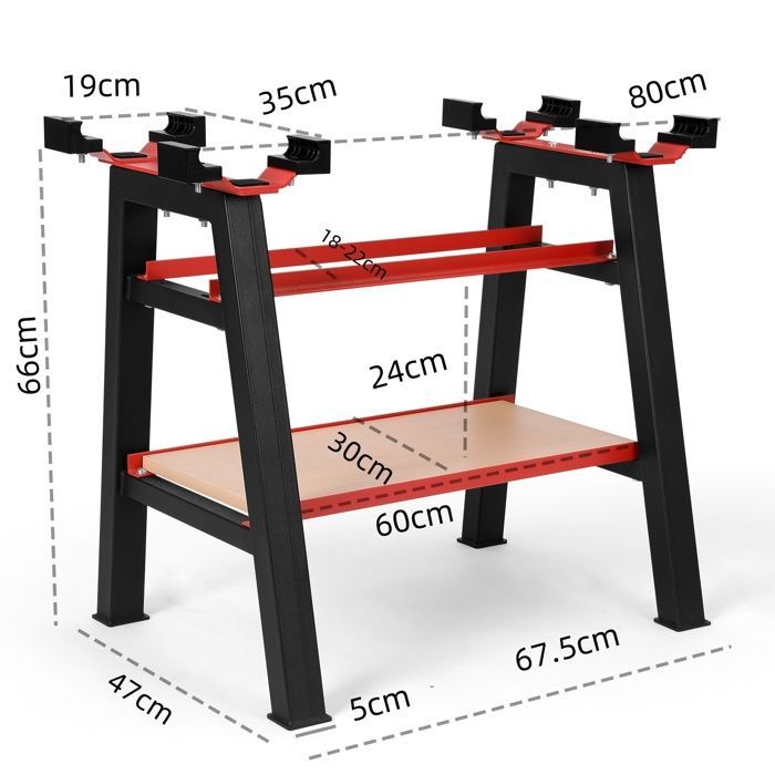 Soporte para levantamiento de pesas - Estante de almacenamiento para fitness - Soporte para entrenamiento con pesas - 67,5 x 47 x 66 cm - Negro