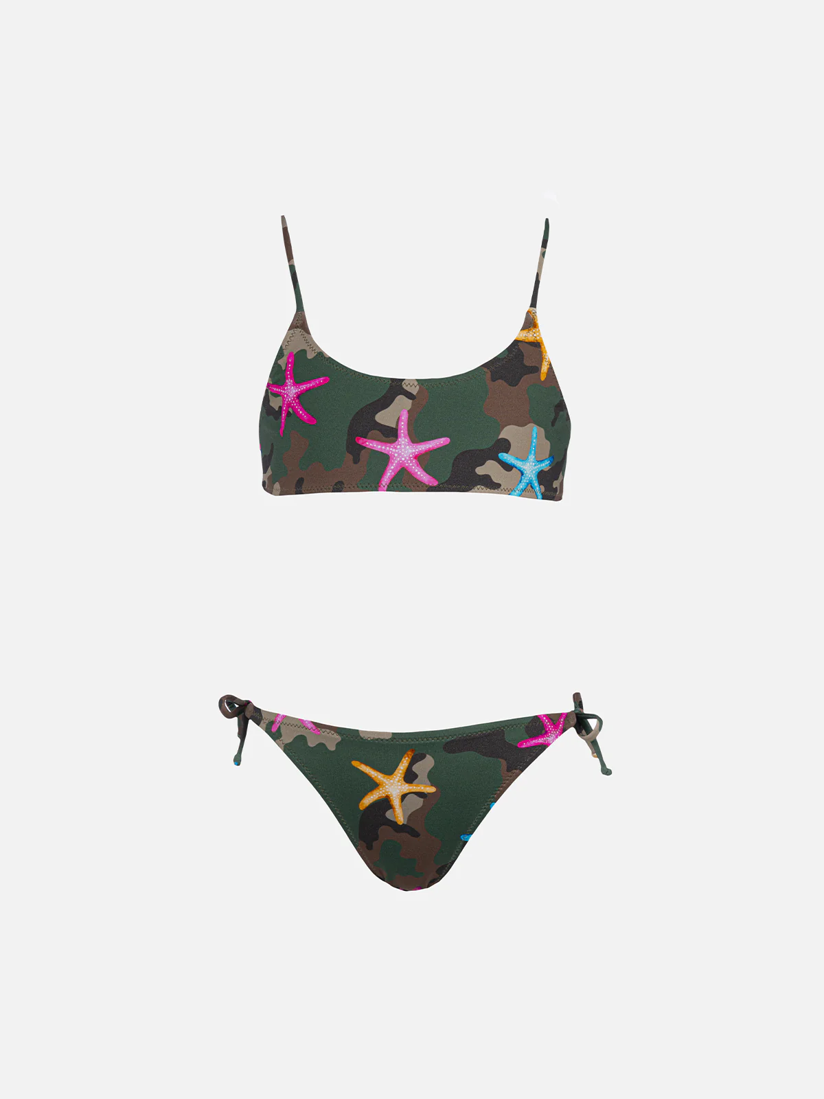 Bikini a bralette da bambina Jaiden con stella marina su stampa mimeti
