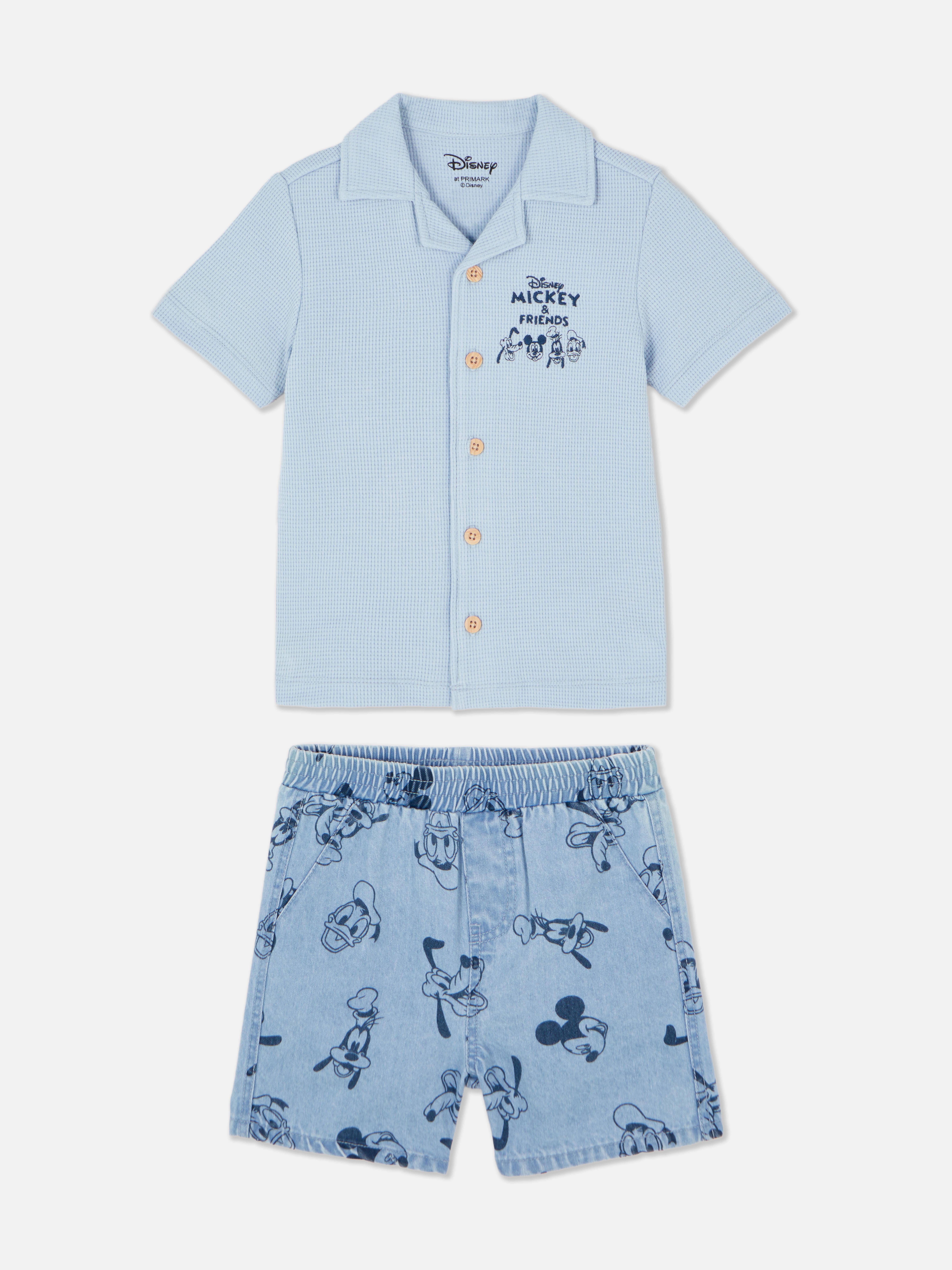 Póló és farmer rövidnadrág Disney Mickey egér és barátai Disney szett gombos pólóval és farmer rövidnadrággal