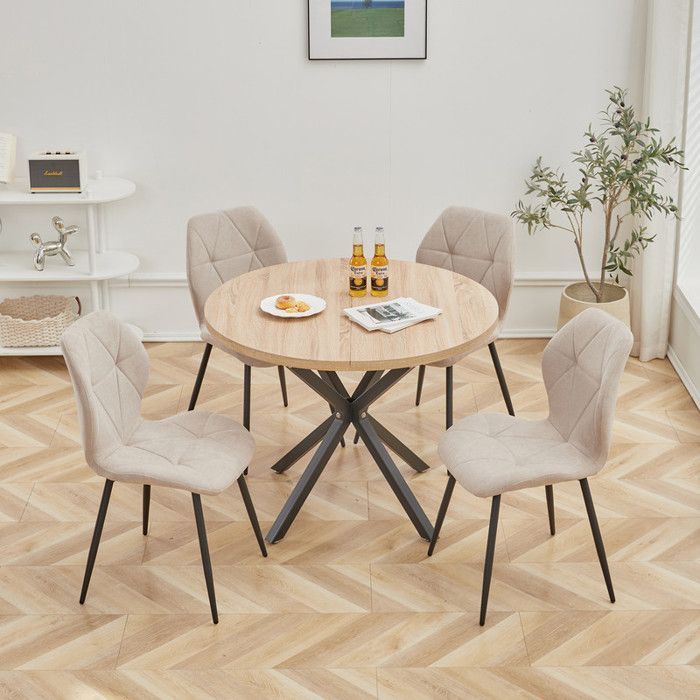 Lot de 6 chaises - HJhomeheart - Chaise de salle à manger en lin vintage - Beige - Pieds en métal - Ergonomique