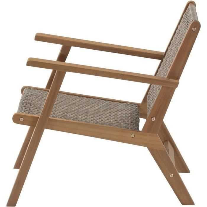 Low garden armchair in FSC acacia wood and woven resin - BORA - W60xD76xH73 cm