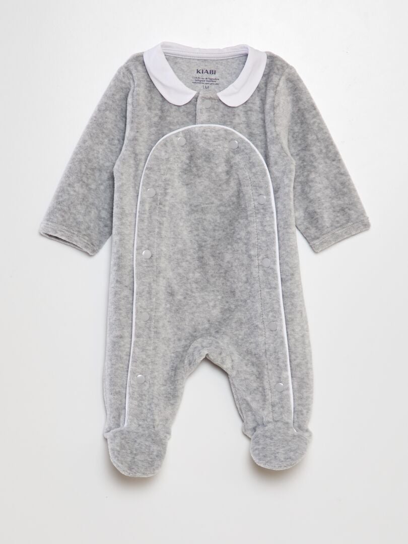 Fluwelen romper met Claudine-kraag - GRIJS