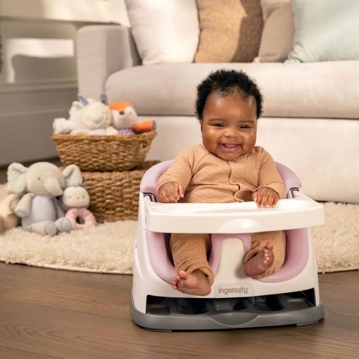 Seggiolino rialzato INGENUITY per bambini dai 6 mesi ai 3 anni, base 2 in 1 Peony, vassoio rimovibile, facile da riporre e pulire.