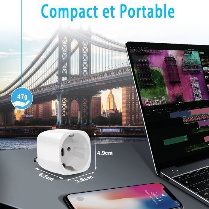 Adaptateur Prise Anglaise, Adaptateur de Voyage France vers UK, Angleterre, Ecosse, Dubaï, Malte, Adaptateur Type G, 2pcs, Blanc