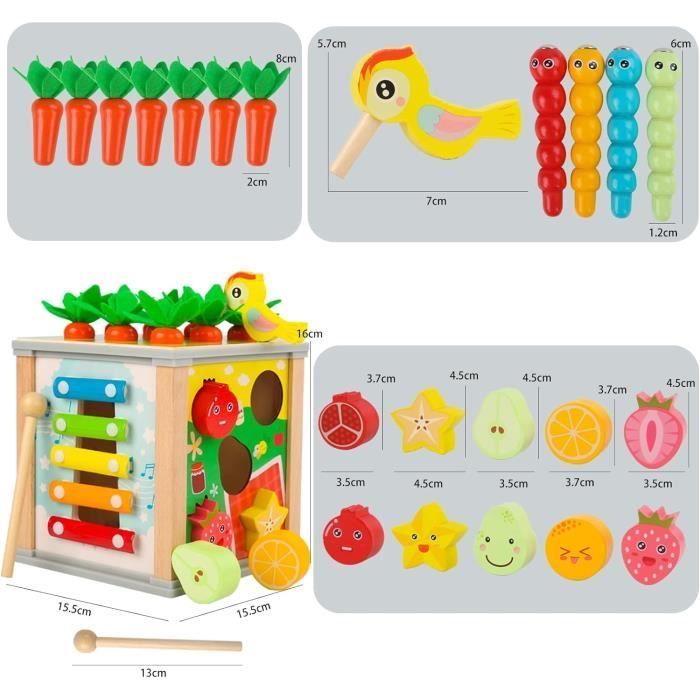 Cube d'Activité Bébé Montessori en Bois - Jouet 6 en 1 avec Trieur de Formes et Horloge