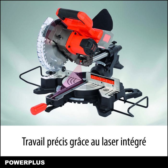 Sierra ingletadora inalámbrica Dual Power de 20 V POWDP2560 - Diámetro de corte de 210 mm - Láser integrado - Batería y cargador no incluidos - 1 accesorio