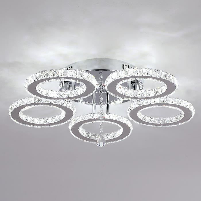 Lámpara de techo colgante empotrada de acero inoxidable con diseño moderno de cristal LED y 5 anillos.