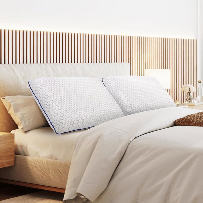 Almohada rectangular de espuma viscoelástica firme y gruesa de 60x40 cm, transpirable, con funda lavable y ortopédica cervical.