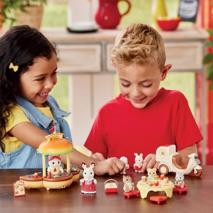 Gioco di ristorazione - SYLVANIAN FAMILIES - Chiosco di hamburger - Papà Gatto Latte e Scooter