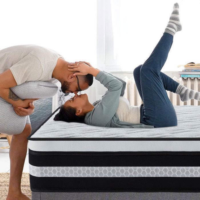 Matras 160x200 cm, 28 cm dik, traagschuim en pocketveren, 7 ondersteuningszones, ergonomisch ontwerp, gemiddelde stevigheid.
