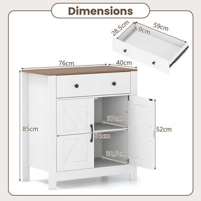 COSTWAY Kitchen Buffet with Drawer, 5-Tier Adjustable Shelf, 2 Doors, Storage Unit for Dining Room, Living Room, Office