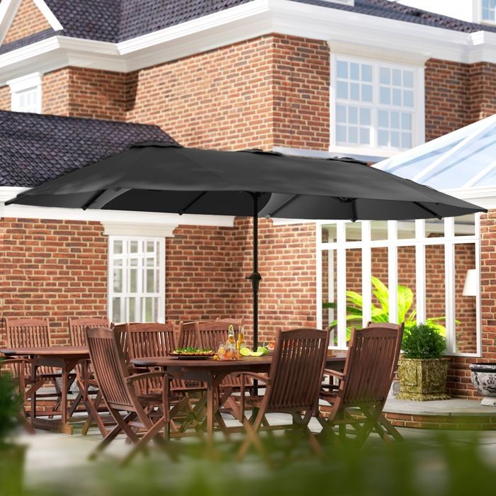 Parasol de jardin double - Outsunny - 4 x 2,2 x 2,3 m - rectangulaire - ouverture fermeture manivelle - toile 180 g/m² - gris foncé