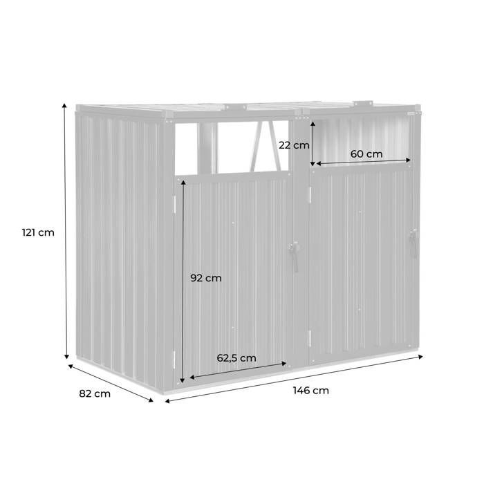 Caja para contenedores de acero galvanizado gris. 2 espacios. Ancho 146 x Profundidad 82 x Alto 124 cm