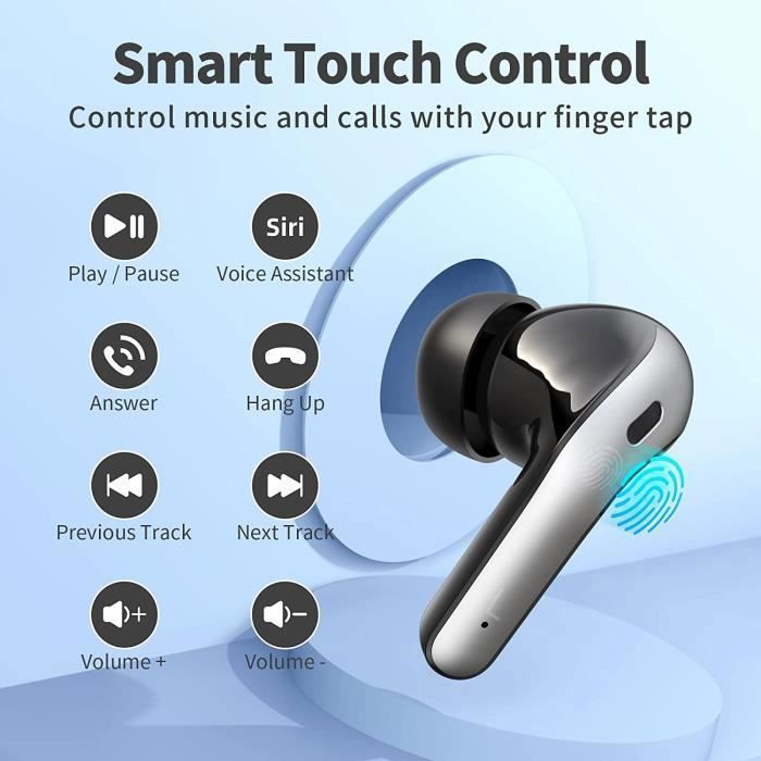Bluetooth Earphones with 40H Battery Life, 3D HiFi Stereo Sound, Touch Control, IPX7 Waterproof, Wireless Earbuds with USB-C Charging