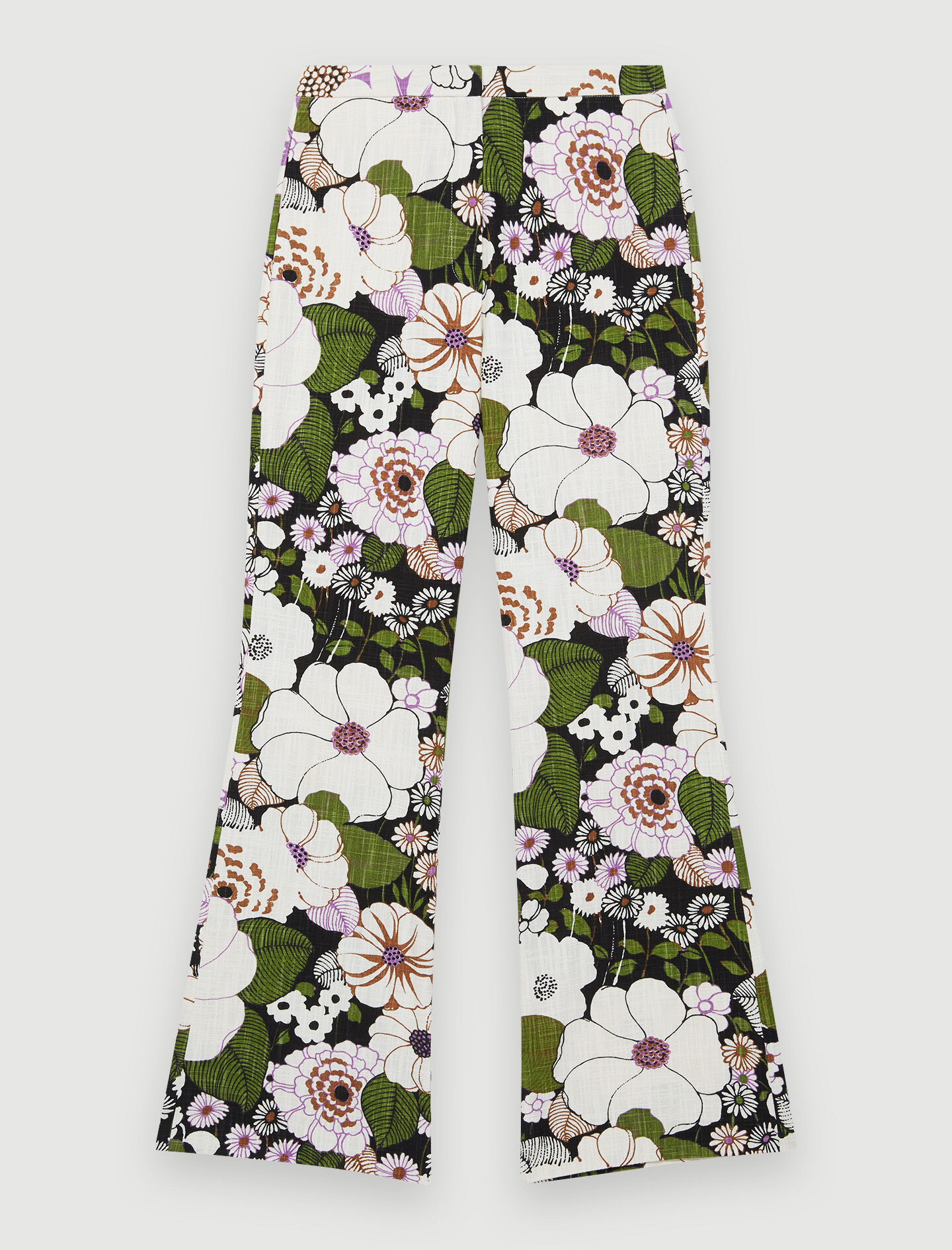 Pantaloni cu imprimeu floral anii șaptezeci - Fleur 70's noir
