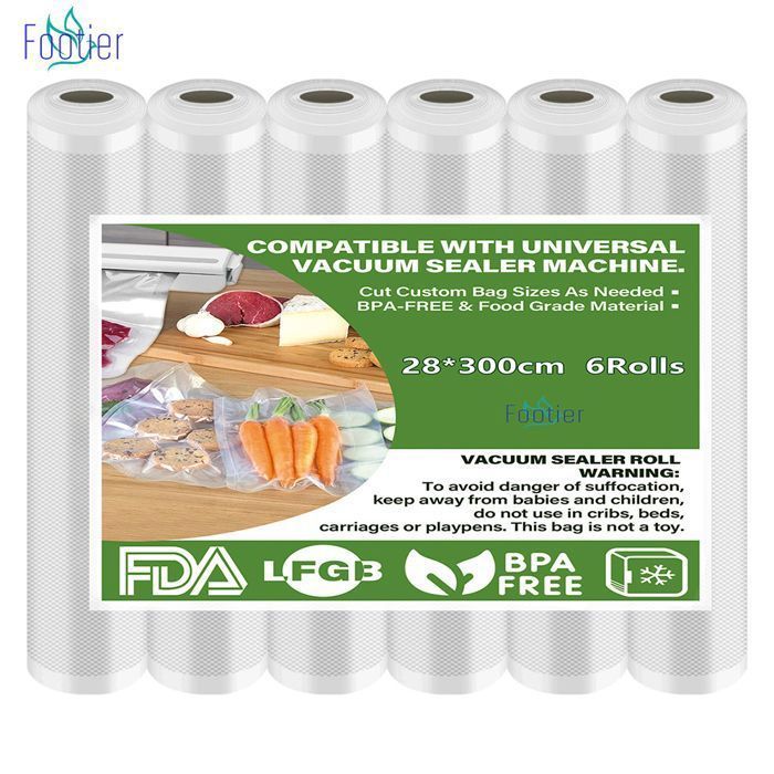 Sac Sous Vide Alimentaire, 6 Rouleaux 28 cm X 3 mètres, Rouleaux de Mise sous Vide Alimentaire, Film Sous Vide Alimentaire sans BPA