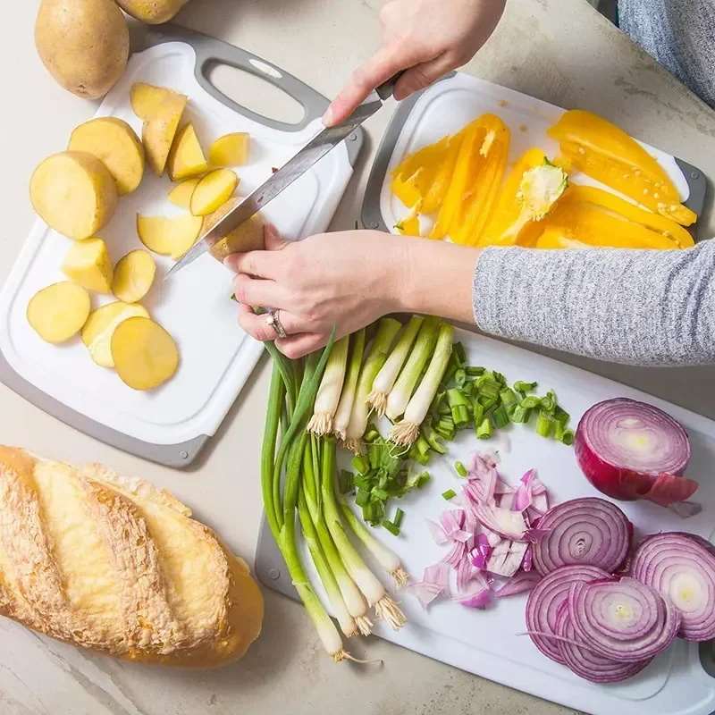 Planche à découper en plastique PP, ensemble de trois pièces pour la découpe de fruits et légumes, planche à découper pour viande conforme aux normes FDA.