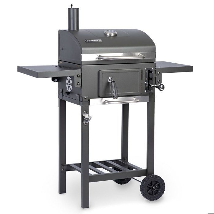 Barbacoa de carbón - BERDSEN - BD-892 - Parrilla de hierro fundido 42x31,5 cm - Termómetro integrado - Antracita