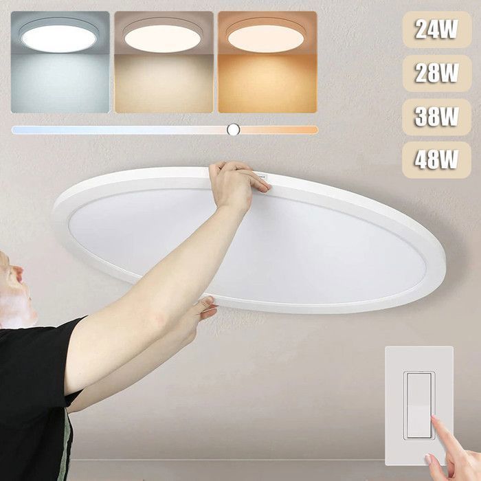 Lámpara de techo LED de color ajustable - Lámpara de baño - Redonda moderna ultrafina para cocina, dormitorio, sala de estar, 24 W