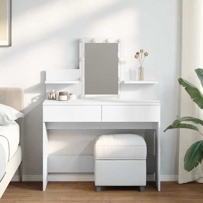 Toeletta - vidaXL - LED - Bianca - 100x40x130 cm - 2 cassetti