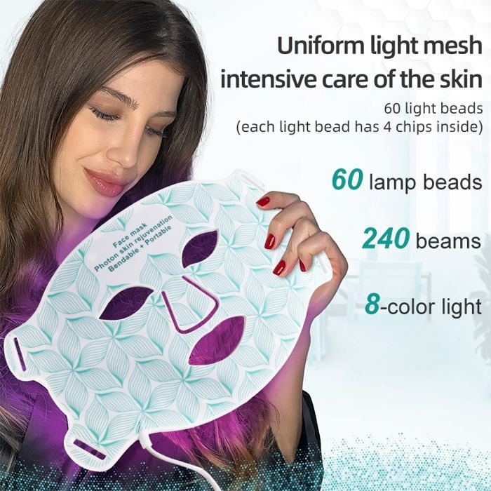 Masque LED pour le visage,8 couleurs,avec lumière rouge du cou,thérapie proche infrarouge,beauté,serrer Brown Mask with box