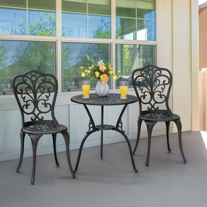 Avestar 3-Piece Cast Aluminium Garden Furniture Set - Bistro Table with Parasol Hole (Ø 4.5 cm)